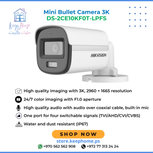 Hikvision DS-2CE10KF0T-LPFS 3K ColorVu Smart Hybrid Light Fixed Mini Bullet Camera